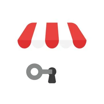 Vector icon concept of key into keyhole under shop store awning Stock Illustration