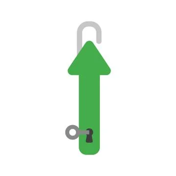 Vector icon concept of key into keyhole and arrow padlock opened and moving u Stock Illustration