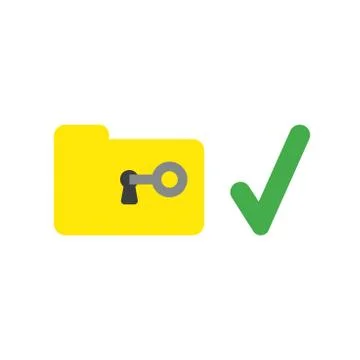 Vector icon concept of key unlock file folder with check mark Stock Illustration