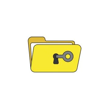 Vector icon concept of key unlock folder keyhole. Black outlines and colored. Stock Illustration