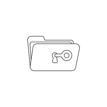 Vector icon concept of key unlock folder keyhole. Black outline. Stock Illustration