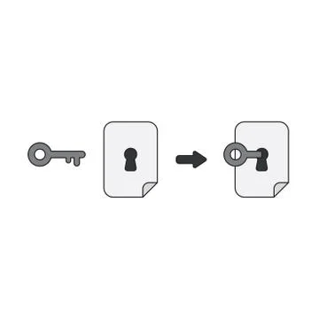 Vector icon concept of key unlock, lock paper keyhole. Stock Illustration