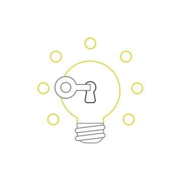 Vector icon concept of key unlocking light bulb idea glowing. Stock Illustration