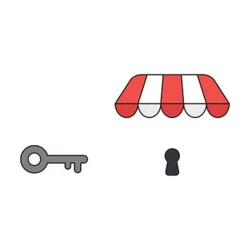 Vector icon concept of keyhole and key under store awning. Stock Illustration
