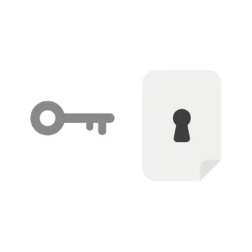Vector icon concept of keyhole inside paper and key unlock or lock Stock Illustration