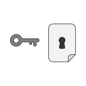 Vector icon concept of keyhole inside paper with key. Stockillustratie