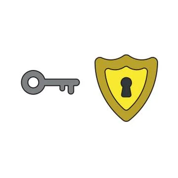 Vector icon concept of keyhole inside shield with key. Stock Illustration
