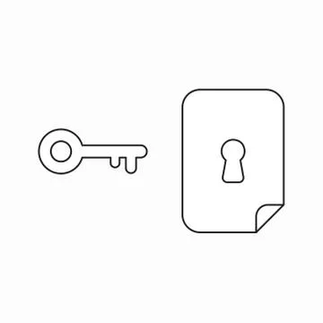 Vector icon concept of keyhole inside paper with key. 스톡 일러스트