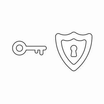 Vector icon concept of keyhole inside shield with key. 库存插图