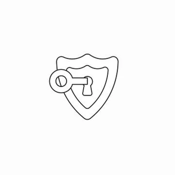 Vector icon concept of keyhole inside shield and key unlock or lock. Stock Illustration