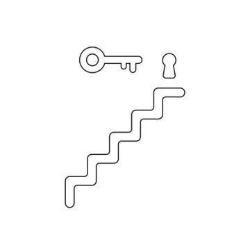 Vector icon concept of keyhole, key at top of stairs. Stock Illustration