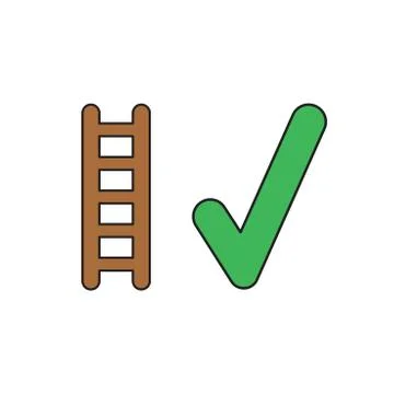 Vector icon concept of ladder with check mark. Black outlines and colored. Stock Illustration