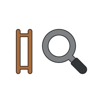 Vector icon concept of ladder missing steps with magnifier. Black outlines an Stock Illustration