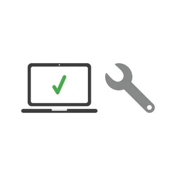 Vector icon concept of laptop computer with check mark and spanner イラスト素材