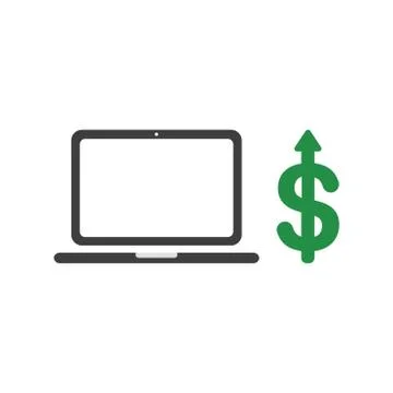 Vector icon concept of laptop computer with dollar money arrow moving up Stock Illustration