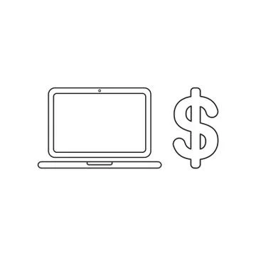 Vector icon concept of laptop computer with dollar. Stock Illustration