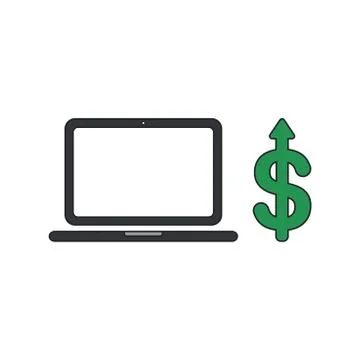 Vector icon concept of laptop computer with dollar arrow moving up. Stock Illustration