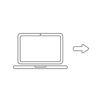 Vector icon concept of laptop computer with arrow right. 스톡 일러스트