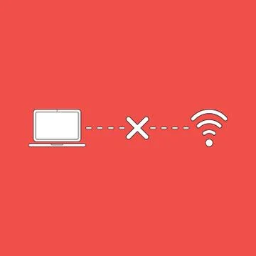 Vector icon concept of laptop computer connection failure with x mark to wifi Illustrazione stock
