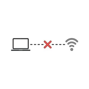 Vector icon concept of laptop connection failure with x mark to wifi wireless 스톡 일러스트