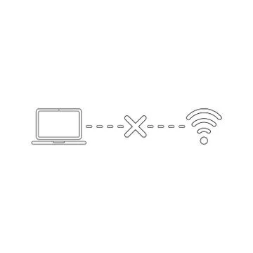 Vector icon concept of laptop connection failure with x mark to wifi wireless Illustrazione stock