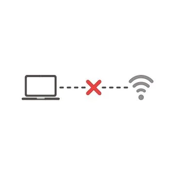 Vector icon concept of laptop connection failure with x mark to wifi wireless Illustrazione stock