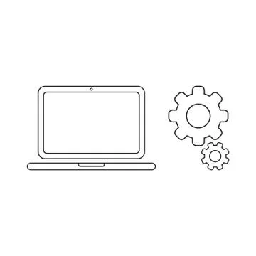 Vector icon concept of laptop with gears. Stock Illustration