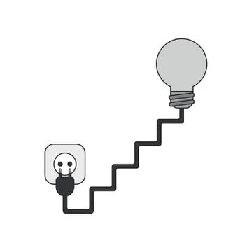 Vector icon concept of light bulb with stairs cable, plug and outlet. Stockillustratie