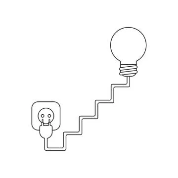 Vector icon concept of light bulb with stairs cable, plug and outlet. Illustrazione stock