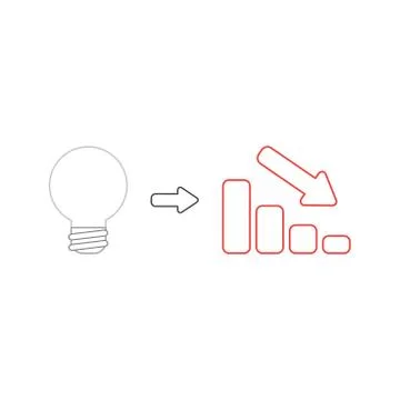 Vector icon concept of light bulb idea with sales bar chart moving down. Stock Illustration
