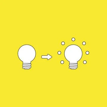 Vector icon concept of light bulb and glowing light bulb, bad and good ideas. Stock Illustration