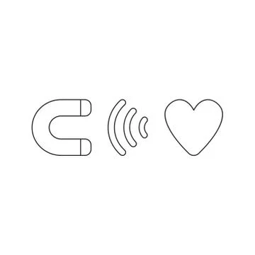 Vector icon concept of magnet attracting heart. Black outlines. Stock Illustration