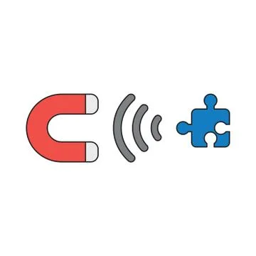Vector icon concept of magnet attracting missing puzzle. Illustrazione stock