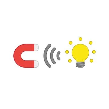 Vector icon concept of magnet attracting glowing light bulb idea. Stock Illustration
