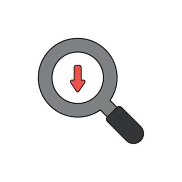 Vector icon concept of magnifying glass with arrow down. Stock Illustration