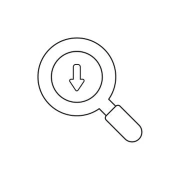 Vector icon concept of magnifying glass with arrow down. Stock-Illustration