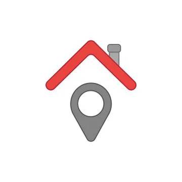 Vector icon concept of map pointer under house roof. Colored and color outlin Illustrazione stock