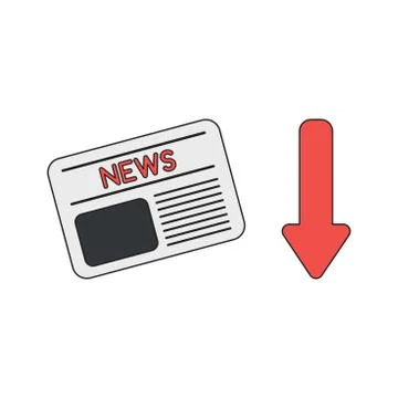 Vector icon concept of newspaper with arrow down. Stock Illustration