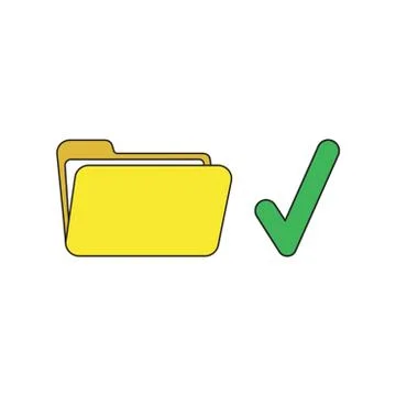 Vector icon concept of open folder with check mark. Black outlines and colore Illustrazione stock
