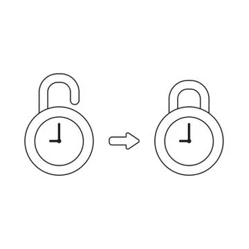 Vector icon concept of opened, closed clock padlocks. Stock Illustration