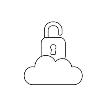 Vector icon concept of opened padlock on cloud. Black outline. Stockillustratie