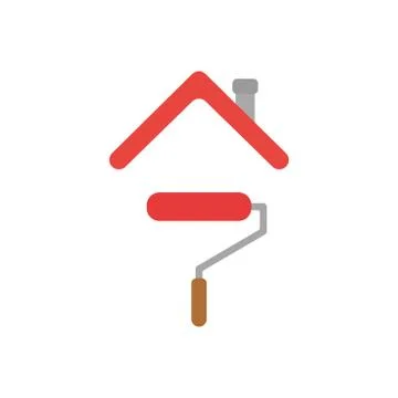 Vector icon concept of paint roller brush under house roof Illustration