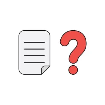 Vector icon concept of paper with question mark. Black outlines and colored. Stock Illustration