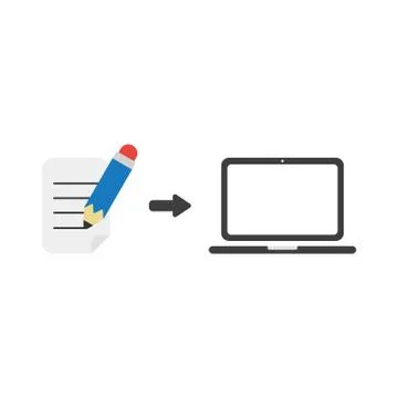 Vector icon concept of pencil writing on paper with laptop computer 스톡 일러스트