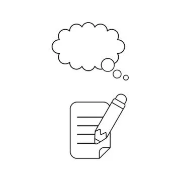 Vector icon concept of pencil writing on paper with thought bubble. Black out Stock Illustration