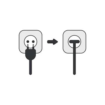Vector icon concept of plug and outlet, plugged into outlet. Illustrazione stock
