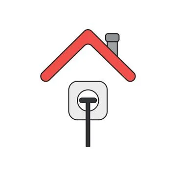 Vector icon concept of plug plugged into outlet under roof. Black outlines an Stockillustratie