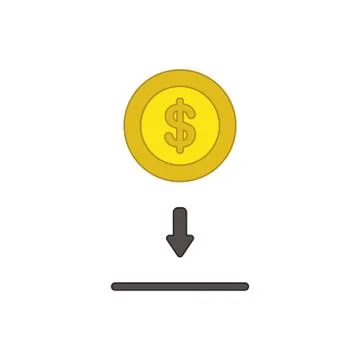 Vector icon concept of putting and saving dollar coin into moneybox hole. Stock Illustration