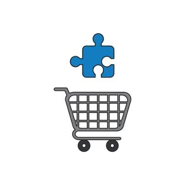 Vector icon concept of puzzle jigsaw piece over shopping cart. Ilustração Stock