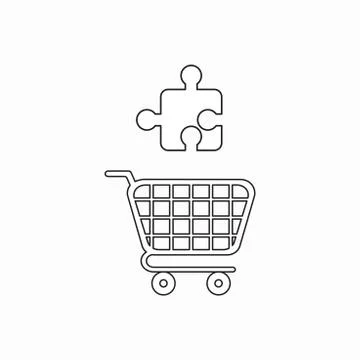 Vector icon concept of puzzle jigsaw piece over shopping cart. Stock Illustration